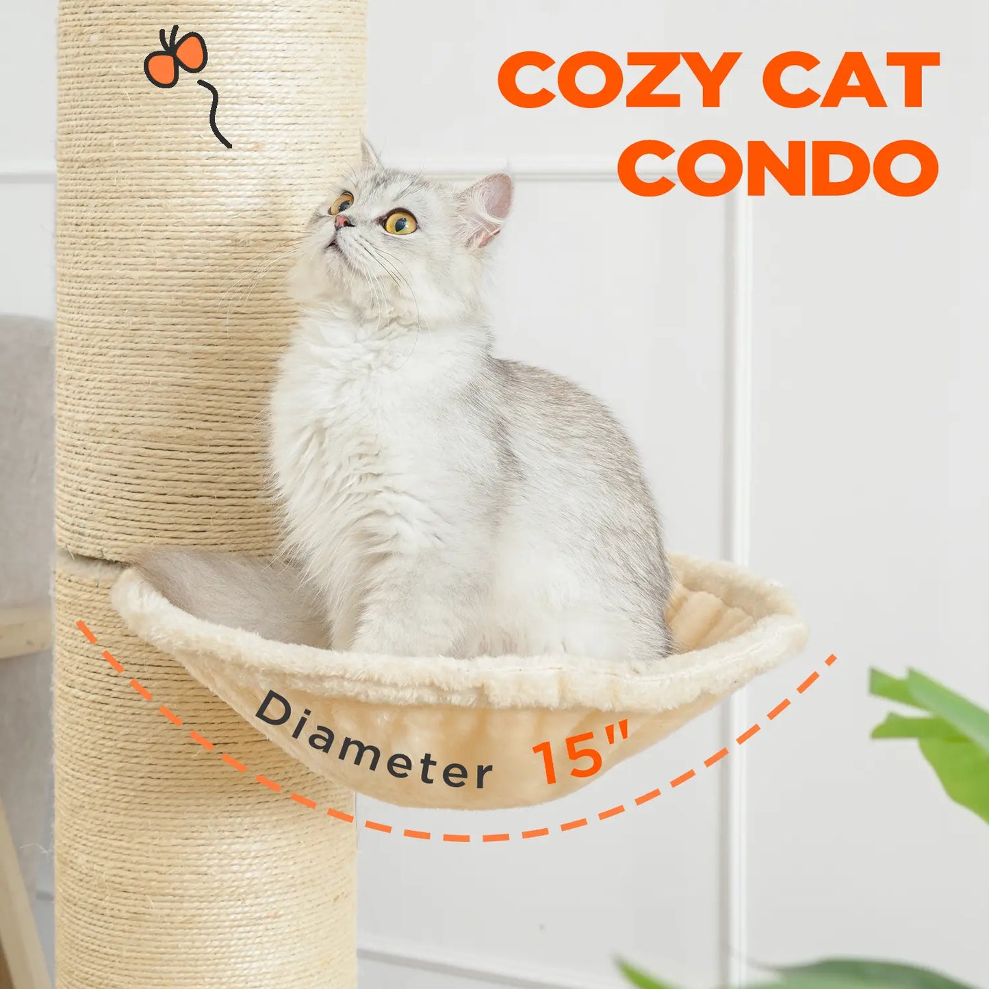 Made4pets Huge Cat Scratching Post with Condo Cotton Sisal Rope Dual Rope Options for Pet Play and Rest Beige Color