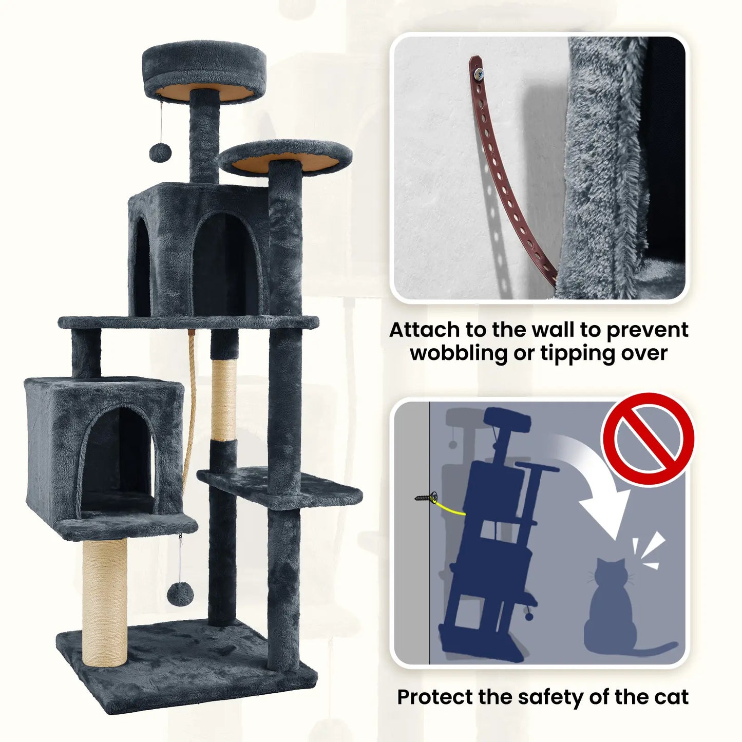 WeCharmer Cat Tree / Tower for Indoor with Green Leaves, Cat Condo Cozy Plush House with Hang Ball, Pet Furniture with Scratching Posts cat tree