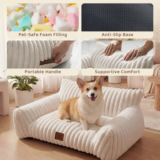 3 Styles Comfortable Pet Sofa Beds - Fluffy Fleece Cat Beds for Indoor Cats, Premium Soft with Removable Washable Cover