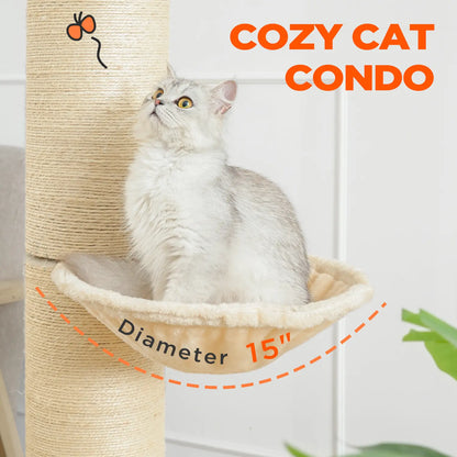 Made4pets Huge Cat Scratching Post with Condo Cotton Sisal Rope Dual Rope Options for Pet Play and Rest Beige Color