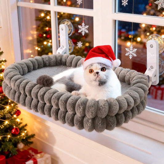 Folding Cat Hammock for Window - Cordless, Machine Washable Bed, Robust Metal Frame, Strong Suction Cups，Cat Window Perch for Cats and Small Dogs