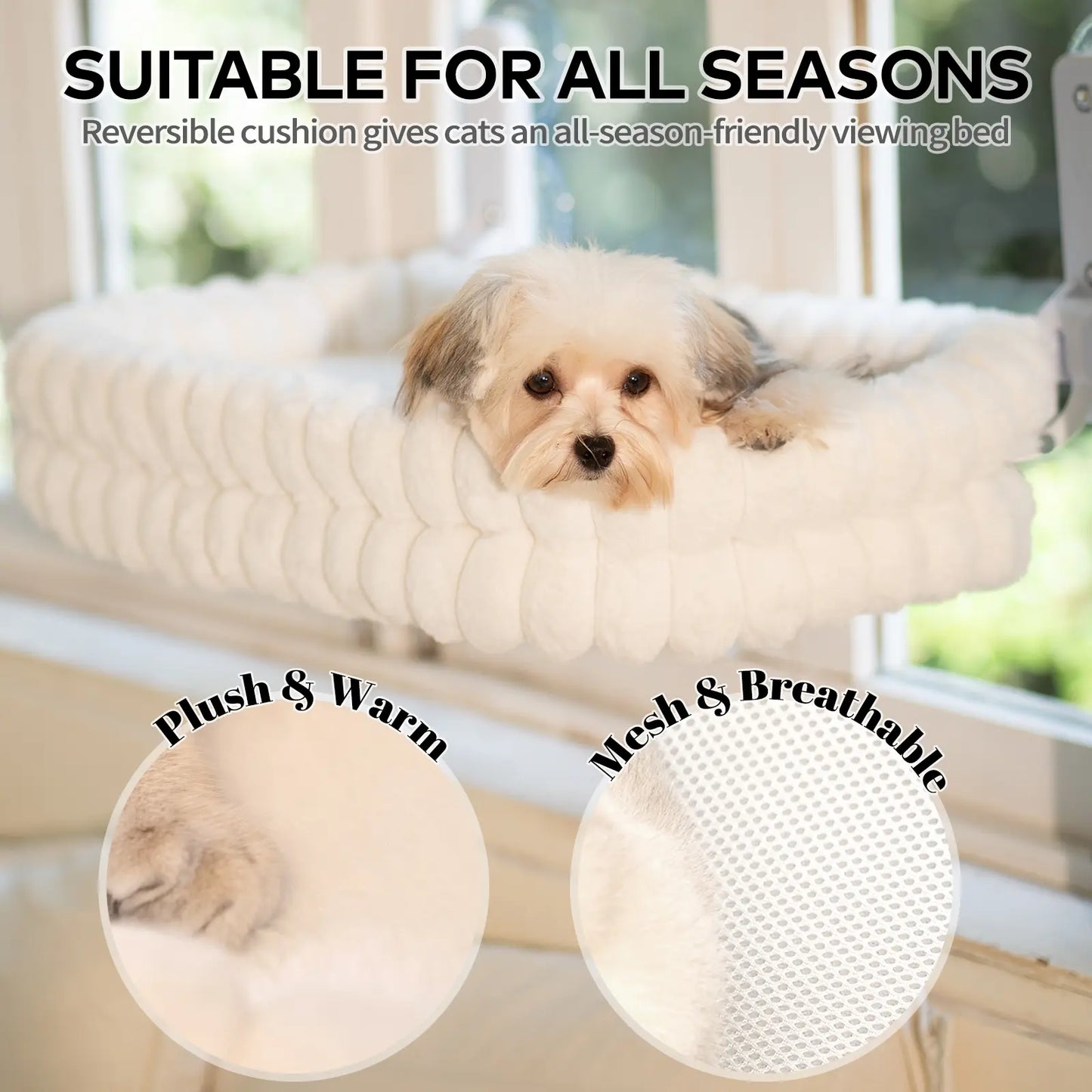 Folding Cat Hammock for Window - Cordless, Machine Washable Bed, Robust Metal Frame, Strong Suction Cups，Cat Window Perch for Cats and Small Dogs