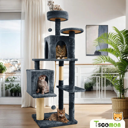 WeCharmer Cat Tree / Tower for Indoor with Green Leaves, Cat Condo Cozy Plush House with Hang Ball,  Pet Furniture with Scratching Posts cat  tree