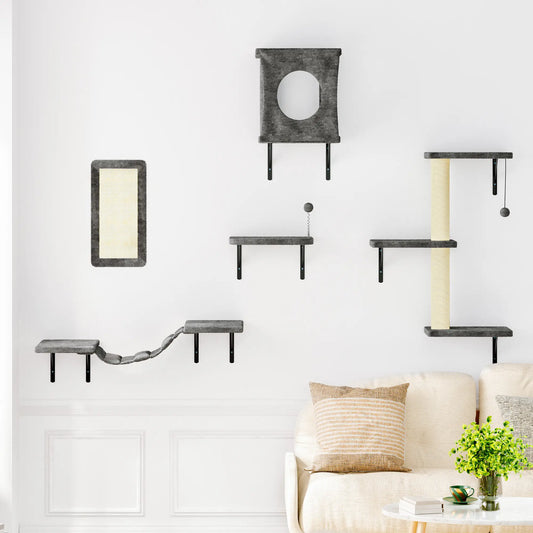 5-Piece Wall Mounted Cat Climbing Set – Soft House, Cat Scratching Board, Cat Tree, Cat Hammock &  Cat Juamping Platform[ChristmasGift]