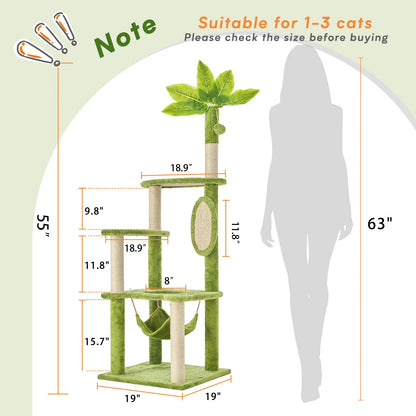 WeCharmer Cat Tree / Tower for Indoor with Green Leaves, Cat Condo Cozy Plush House with Hang Ball,  Pet Furniture with Scratching Posts cat  tree