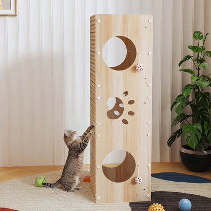 IRONCK 39" Long Large Wooden Cat House & Scratcher with Ball Toy | 2-in-1 Pet Furniture for Indoor Cats, Durable Cat Bed & Playhouse