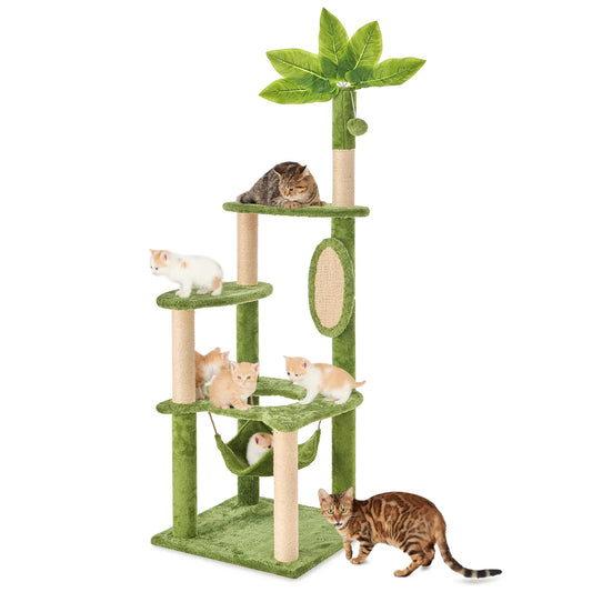 WeCharmer Cat Tree / Tower for Indoor with Green Leaves, Cat Condo Cozy Plush House with Hang Ball,  Pet Furniture with Scratching Posts cat  tree