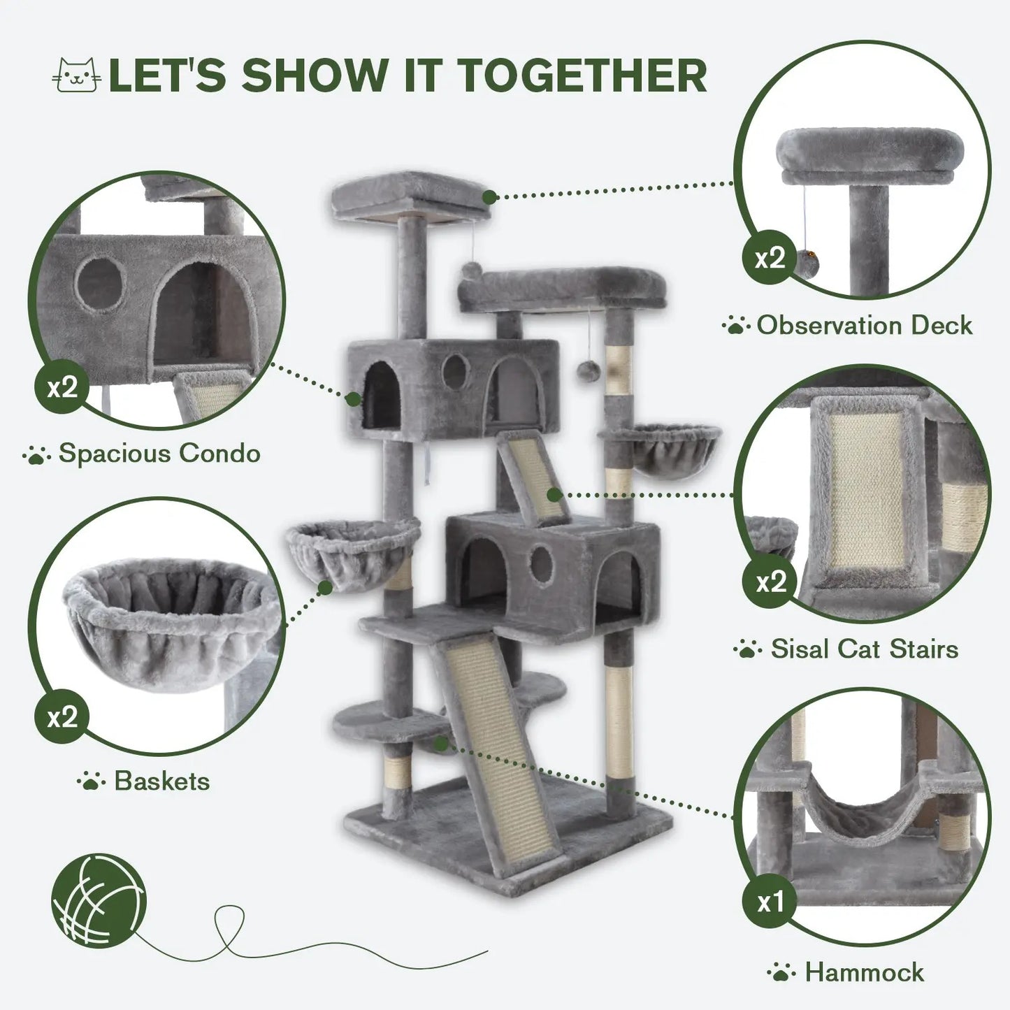 65in Multi-Level Cat Tree Tower for Indoor Big Cats with Cozy Plush Perches,Cat Condo,Sisal Scratching Posts & Hammock and Baskets#TikTokShopBlackFriday #ChristmasGifts