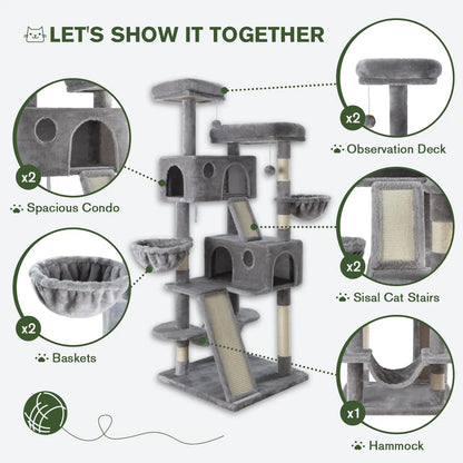 65in Multi-Level Cat Tree Tower for Indoor Big Cats with Cozy Plush Perches,Cat Condo,Sisal Scratching Posts & Hammock and Baskets#TikTokShopBlackFriday #ChristmasGifts