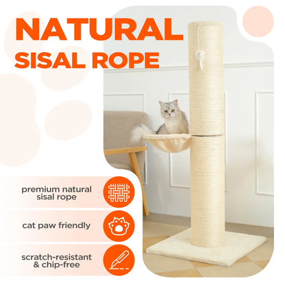 Made4pets Huge Cat Scratching Post with Condo Cotton Sisal Rope Dual Rope Options for Pet Play and Rest Beige Color