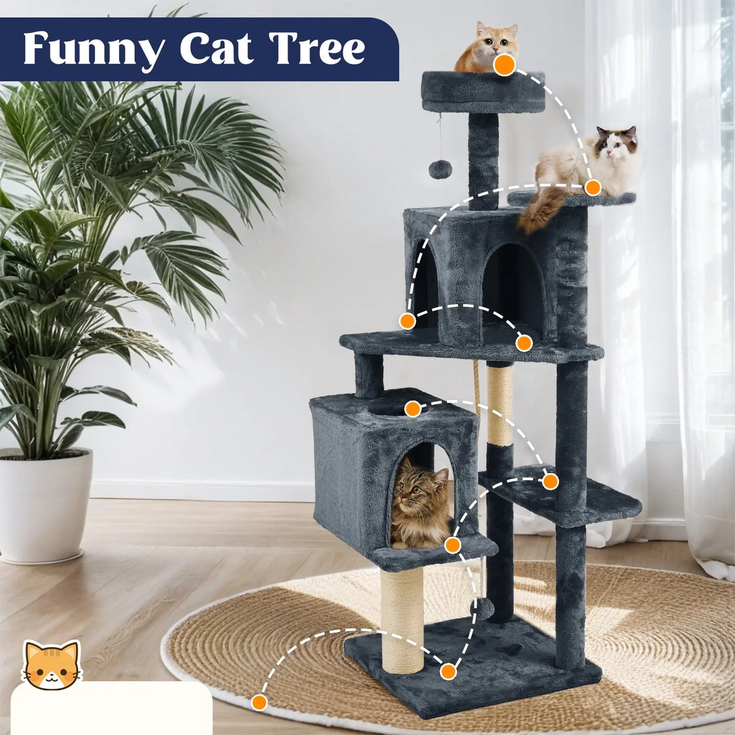 WeCharmer Cat Tree / Tower for Indoor with Green Leaves, Cat Condo Cozy Plush House with Hang Ball,  Pet Furniture with Scratching Posts cat  tree