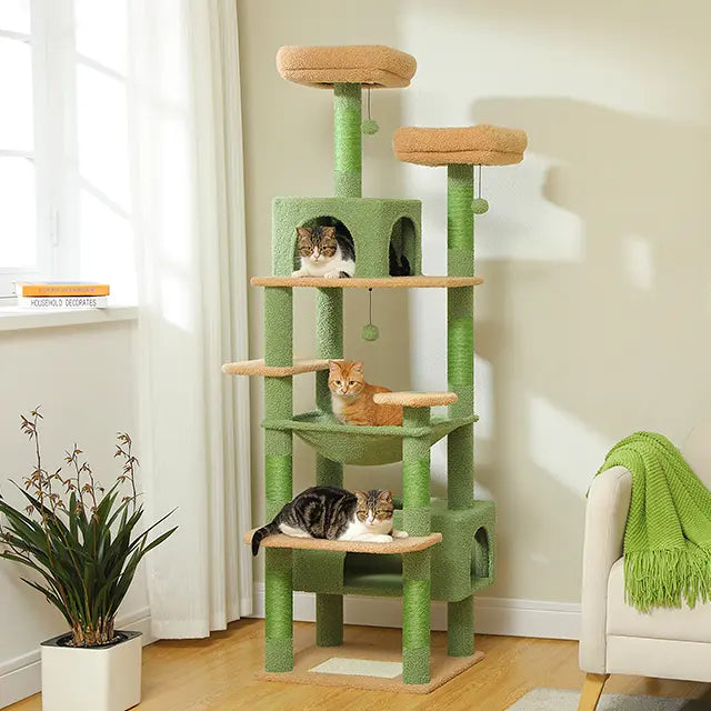 Road Large 72 Inches Flower/Cactus Cat Tree & Tower for Indoor Cats with Sisal-Covered Scratching Posts Padded Perches Condos & Basket Gray/Dark Gray/Beige Vertical Scratcher 8-Level Structure