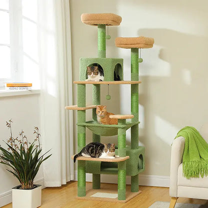 Road Large 72 Inches Flower/Cactus Cat Tree & Tower for Indoor Cats with Sisal-Covered Scratching Posts Padded Perches Condos & Basket Gray/Dark Gray/Beige Vertical Scratcher 8-Level Structure