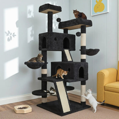 65in Multi-Level Cat Tree Tower for Indoor Big Cats with Cozy Plush Perches,Cat Condo,Sisal Scratching Posts & Hammock and Baskets#TikTokShopBlackFriday #ChristmasGifts