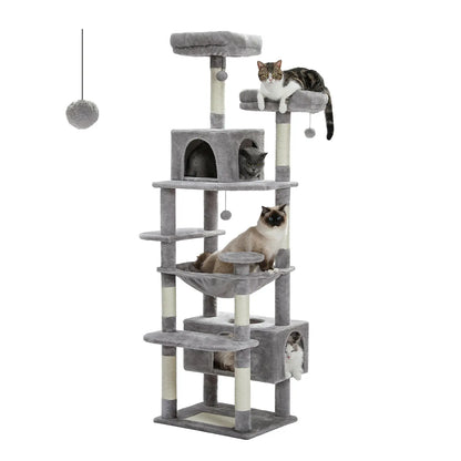 Road Large 72 Inches Flower/Cactus Cat Tree & Tower for Indoor Cats with Sisal-Covered Scratching Posts Padded Perches Condos & Basket Gray/Dark Gray/Beige Vertical Scratcher 8-Level Structure