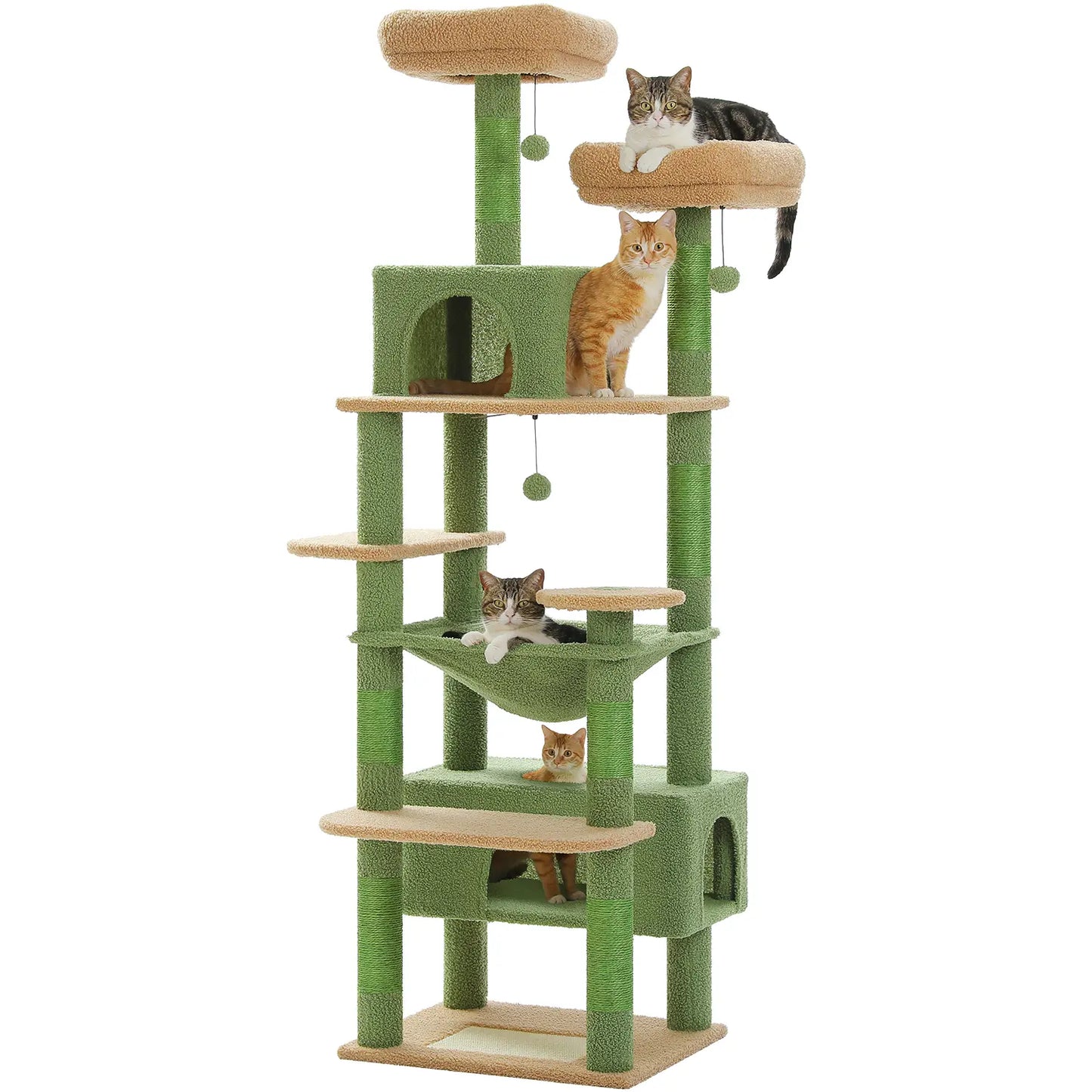 Road Large 72 Inches Flower/Cactus Cat Tree & Tower for Indoor Cats with Sisal-Covered Scratching Posts Padded Perches Condos & Basket Gray/Dark Gray/Beige Vertical Scratcher 8-Level Structure