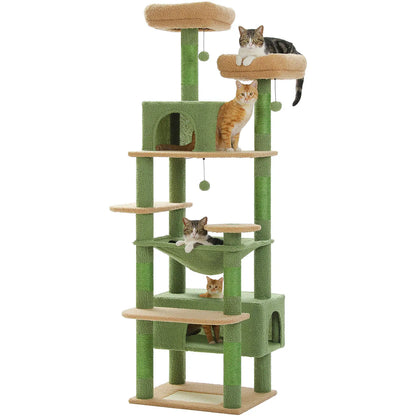Road Large 72 Inches Flower/Cactus Cat Tree & Tower for Indoor Cats with Sisal-Covered Scratching Posts Padded Perches Condos & Basket Gray/Dark Gray/Beige Vertical Scratcher 8-Level Structure