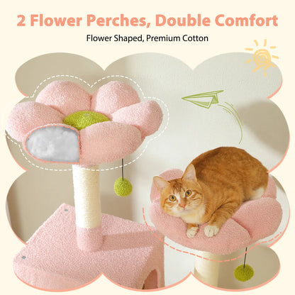 Road Large 72 Inches Flower/Cactus Cat Tree & Tower for Indoor Cats with Sisal-Covered Scratching Posts Padded Perches Condos & Basket Gray/Dark Gray/Beige Vertical Scratcher 8-Level Structure