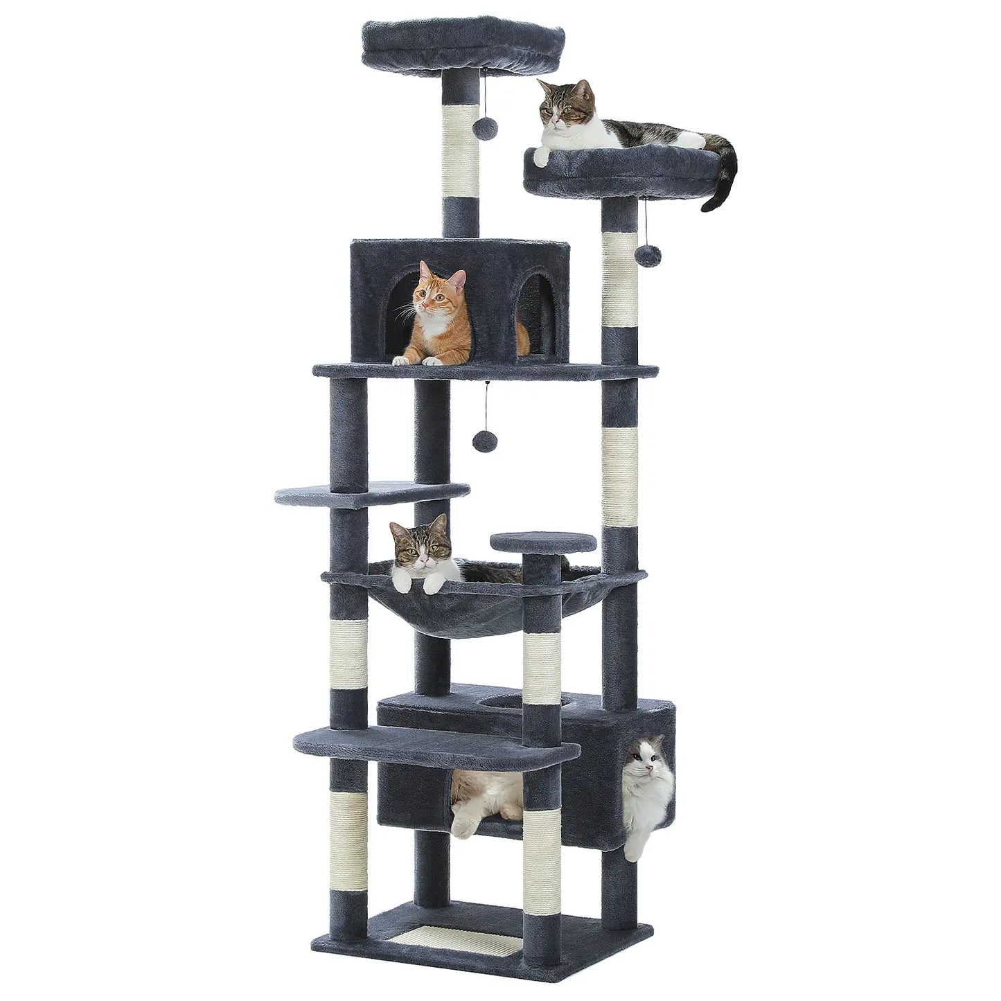 Road Large 72 Inches Flower/Cactus Cat Tree & Tower for Indoor Cats with Sisal-Covered Scratching Posts Padded Perches Condos & Basket Gray/Dark Gray/Beige Vertical Scratcher 8-Level Structure