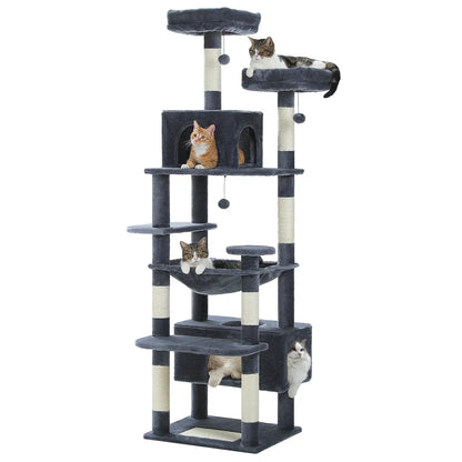 Road Large 72 Inches Flower/Cactus Cat Tree & Tower for Indoor Cats with Sisal-Covered Scratching Posts Padded Perches Condos & Basket Gray/Dark Gray/Beige Vertical Scratcher 8-Level Structure