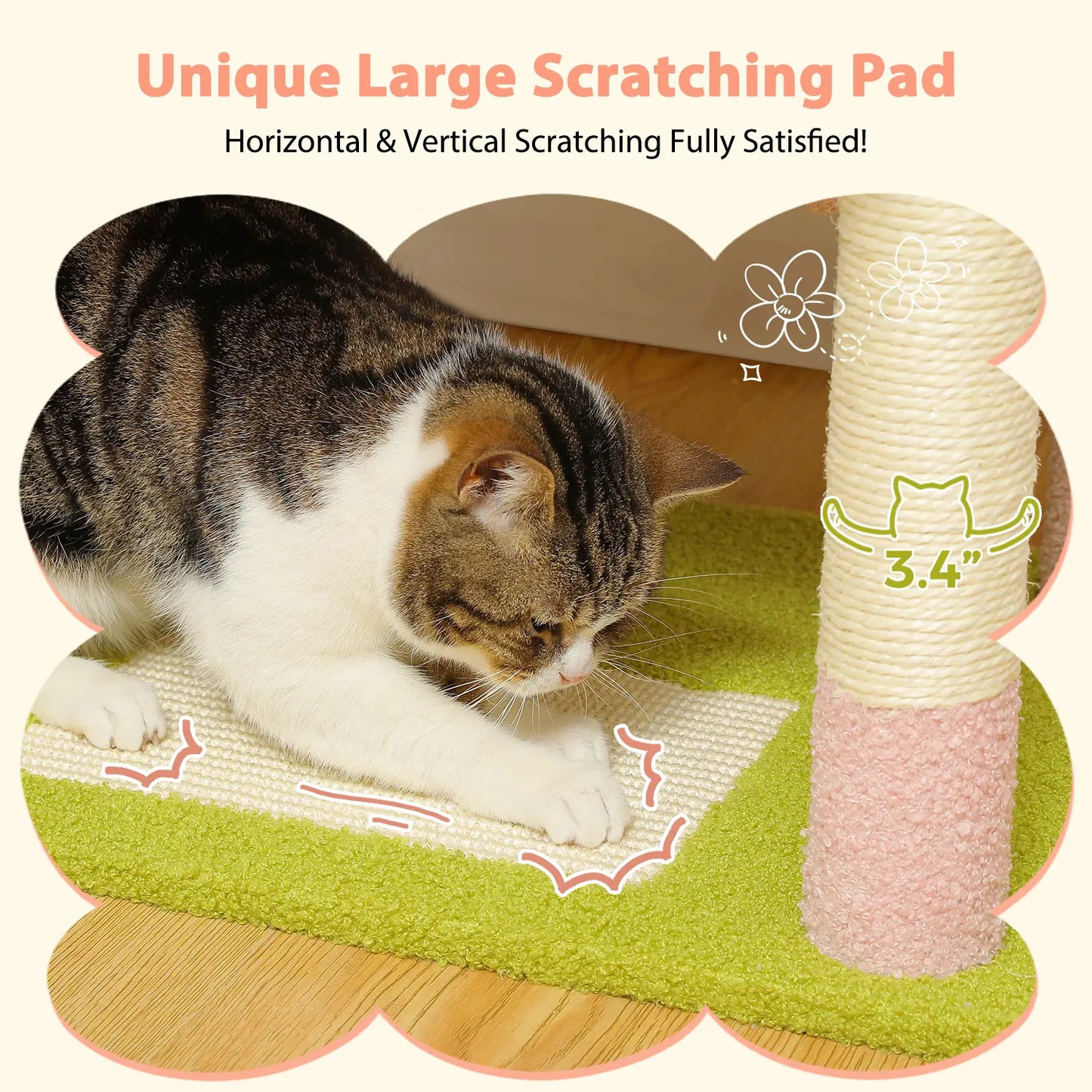 Road Large 72 Inches Flower/Cactus Cat Tree & Tower for Indoor Cats with Sisal-Covered Scratching Posts Padded Perches Condos & Basket Gray/Dark Gray/Beige Vertical Scratcher 8-Level Structure