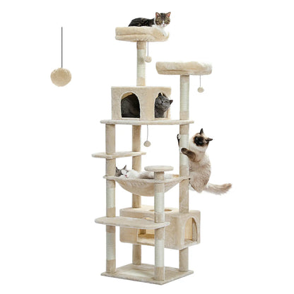 Road Large 72 Inches Flower/Cactus Cat Tree & Tower for Indoor Cats with Sisal-Covered Scratching Posts Padded Perches Condos & Basket Gray/Dark Gray/Beige Vertical Scratcher 8-Level Structure