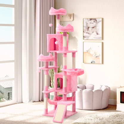Tall Cat Tree for Indoor Cats, Multi-Level Cat Tower with Cat Condos, Top Perches, Cozy Basket,Hammocks, Large Pet Activity Structure