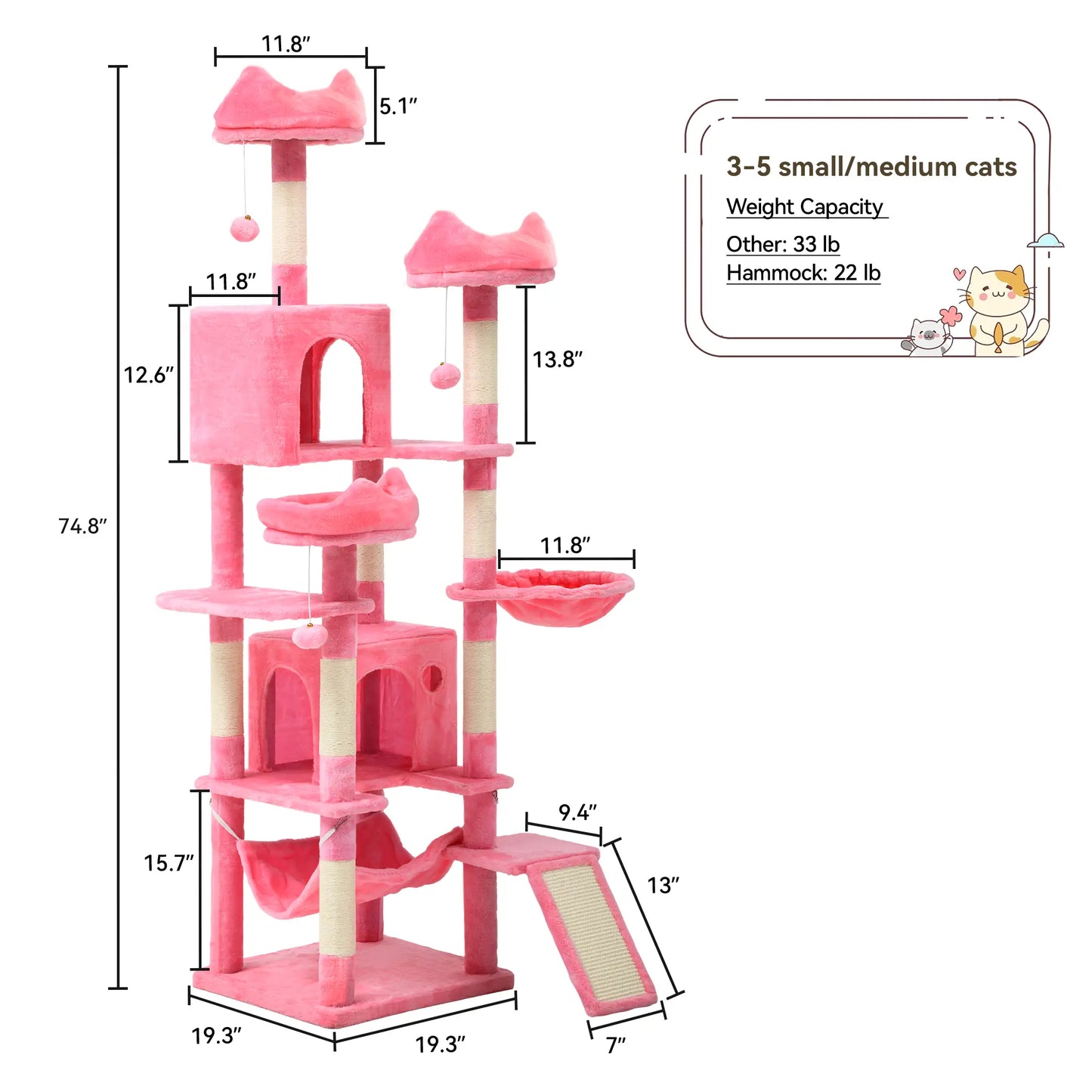 Tall Cat Tree for Indoor Cats, Multi-Level Cat Tower with Cat Condos, Top Perches, Cozy Basket,Hammocks, Large Pet Activity Structure