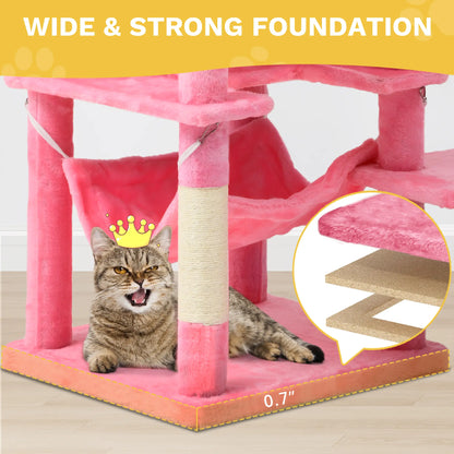 Tall Cat Tree for Indoor Cats, Multi-Level Cat Tower with Cat Condos, Top Perches, Cozy Basket,Hammocks, Large Pet Activity Structure