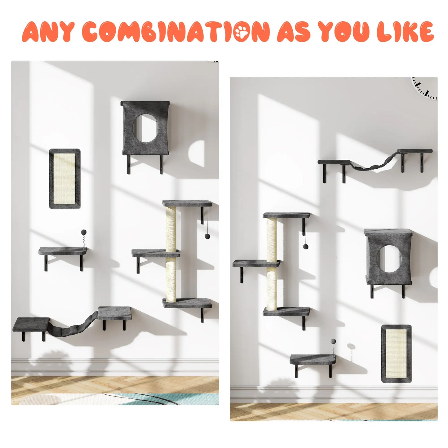 5-Piece Wall Mounted Cat Climbing Set – Soft House, Cat Scratching Board, Cat Tree, Cat Hammock &  Cat Juamping Platform[ChristmasGift]