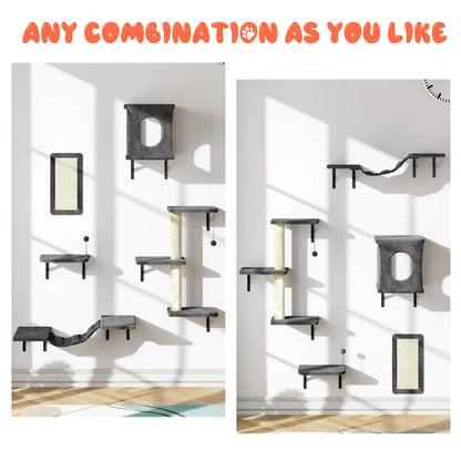 5-Piece Wall Mounted Cat Climbing Set – Soft House, Cat Scratching Board, Cat Tree, Cat Hammock &  Cat Juamping Platform[ChristmasGift]