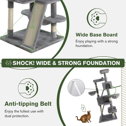 65in Multi-Level Cat Tree Tower for Indoor Big Cats with Cozy Plush Perches,Cat Condo,Sisal Scratching Posts & Hammock and Baskets#TikTokShopBlackFriday #ChristmasGifts