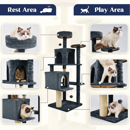 WeCharmer Cat Tree / Tower for Indoor with Green Leaves, Cat Condo Cozy Plush House with Hang Ball,  Pet Furniture with Scratching Posts cat  tree
