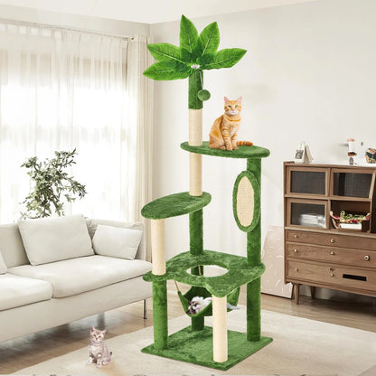 WeCharmer Cat Tree / Tower for Indoor with Green Leaves, Cat Condo Cozy Plush House with Hang Ball,  Pet Furniture with Scratching Posts cat  tree