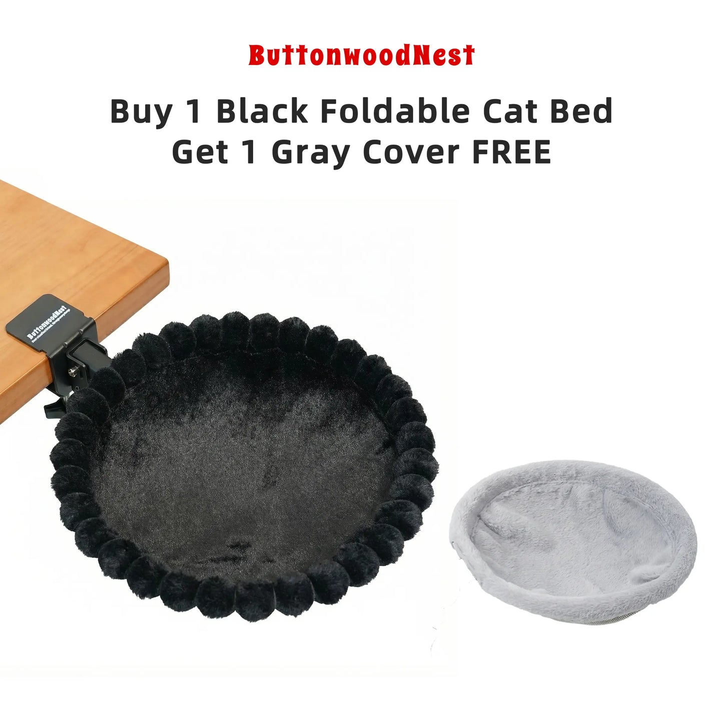 ButtonwoodNest Cozy Cat Bed Climbing Tree Removable Nest and Foldable Bed with Strong Frame Holds 30 lbs Clip-On Perch Detachable Washable Plush Bed Grey Black Cream for Desk Windowsill Bed Less than 2inches Thick - Home