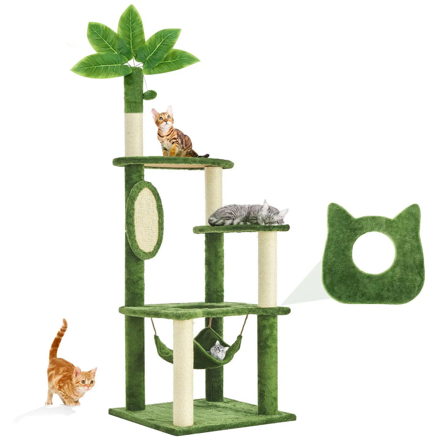 WeCharmer Cat Tree / Tower for Indoor with Green Leaves, Cat Condo Cozy Plush House with Hang Ball,  Pet Furniture with Scratching Posts cat  tree